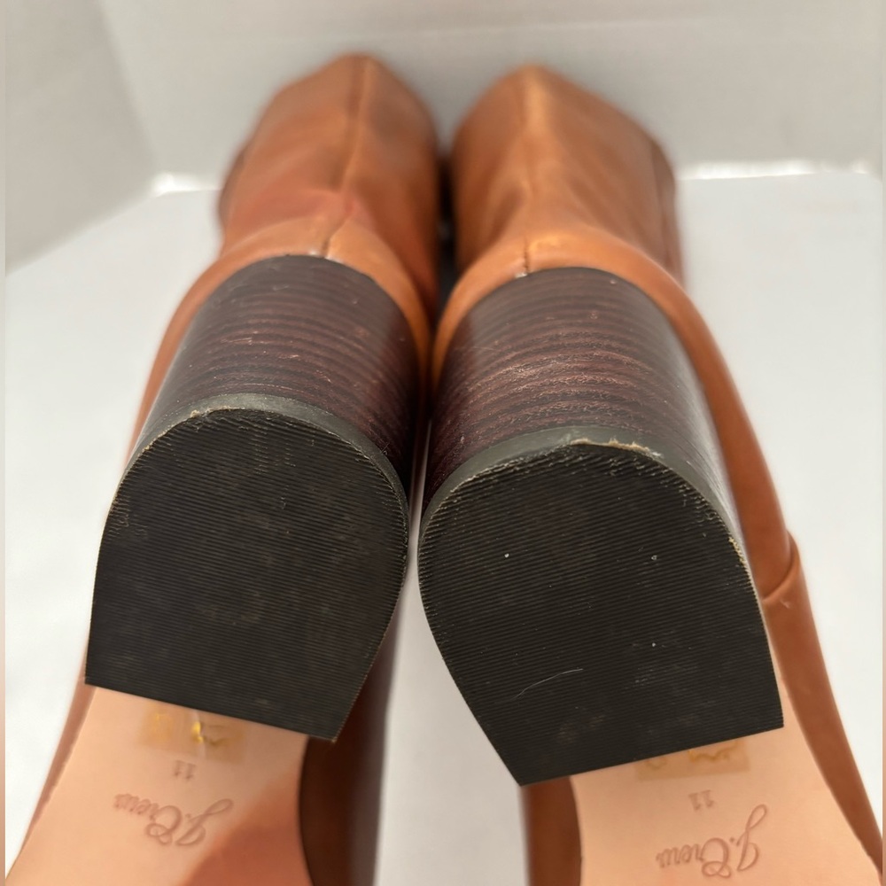 J. CREW SADIE RICH OAK KNEE HIGH LEATHER UPPER AND STACKED HEEL IMPORTED SZ 11 - Picture 7 of 12